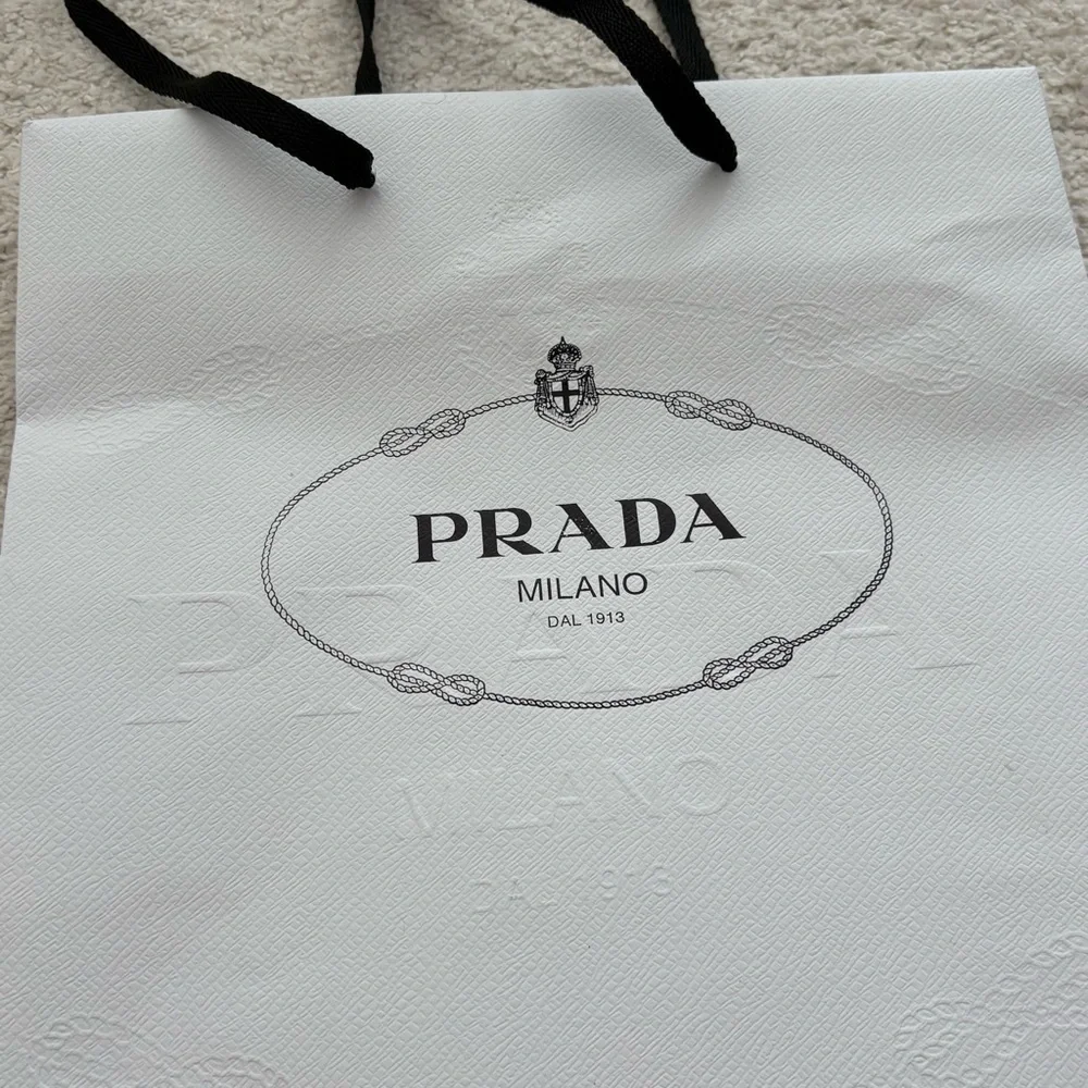 Prada White and Black Logo Shopping Bag